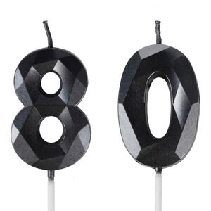 80 Birthday Candle Black Number‎ Eighty Cake Topper Party Decoration Soy Wax